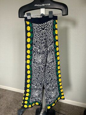 Staud Printed Wide Leg Pants Blue Yellow Knit NWOT Size S